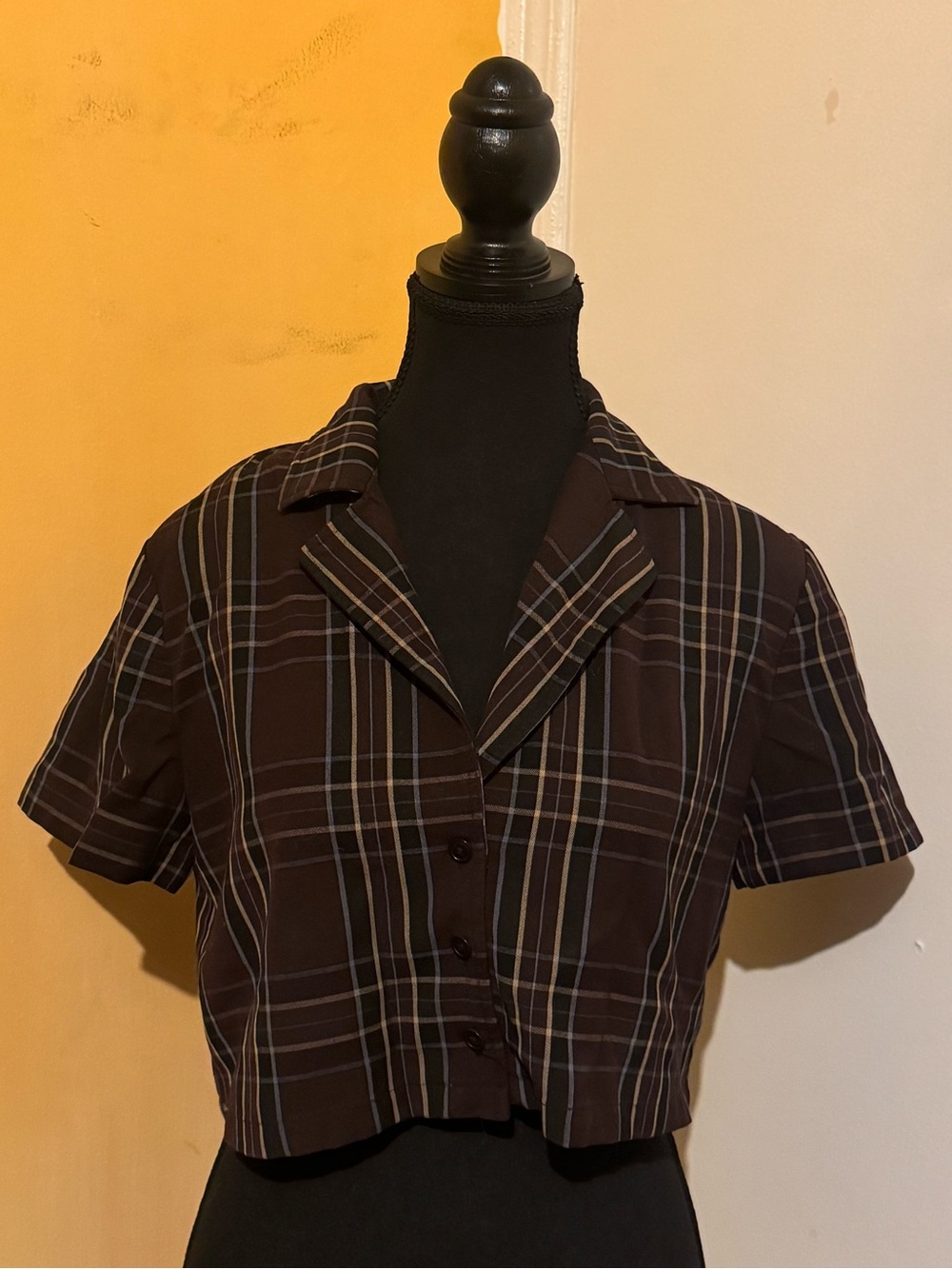Sunday Best Brown Plaid Cropped Button-Down Shirt